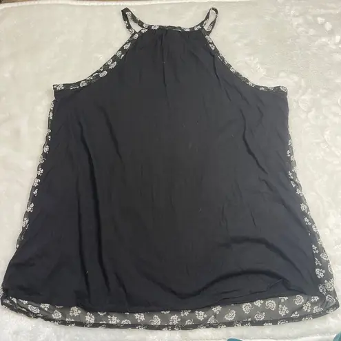 Elle Sleeveless Floral Blouse Women's Size Large High Neck Pima Cotton, Modal