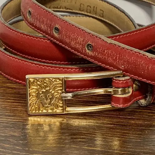 Anne Klein  for Calderon Red Leather Slim Belt Buckle Gold Tone Hardware Large