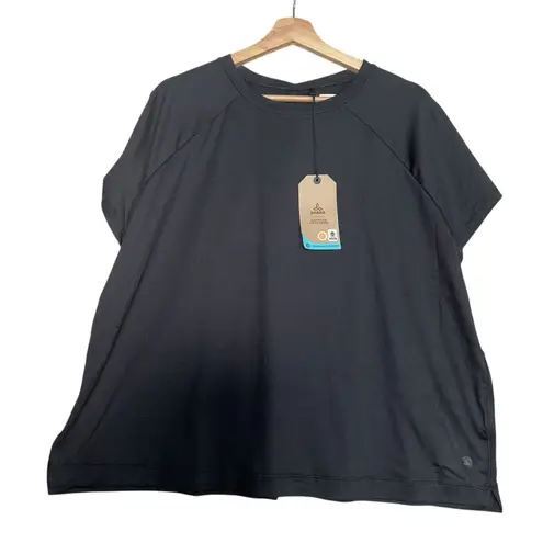 prAna T-Shirt Womens Sz 2X Black Crew Neck Raglan Short Sleeve Casual Pullover