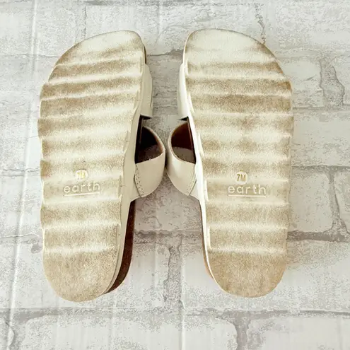 Earth Emani Off White Leather Slide Cork Footbed Sandal Cushioned Comfort Sz 7