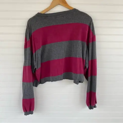 Blue Print Striped Vintage Oversized Cropped Long Sleeve Top Size L Gray Size L