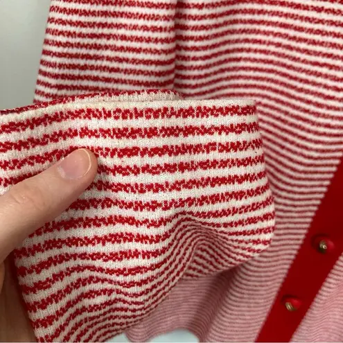 Vintage Womens L Red & White Striped Varsity Cardigan Preppy Nautical Coastal Size L
