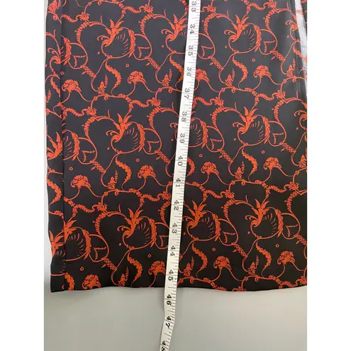 ALC Frank A.L.C. Black Red Paley Silk Midi Dress Zip Front Belted Front Slit Size 4