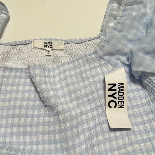 Madden NYC blue gingham triple ruffle smocked peasant dress size XXL