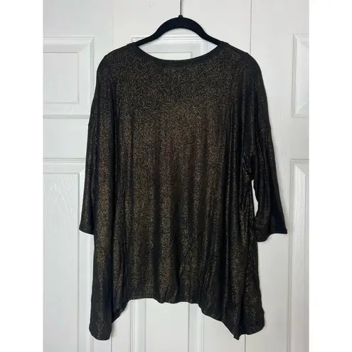 Iman Black Gold Metallic Glitter Asymmetric Hem Sparkle Top Size Small NWT