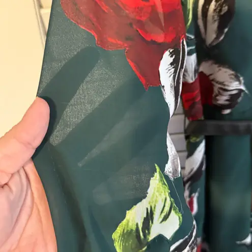 Eshakti Green Floral Fit & Flare Dress Ruffle Faux Leather Belt 1X Dark Romantic