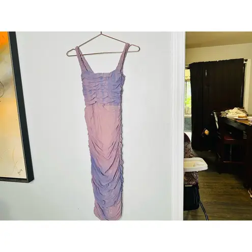 Nookie Blue Purple Ombre Corseted Sheer Overlay Bodycon Midi Dress Size Small