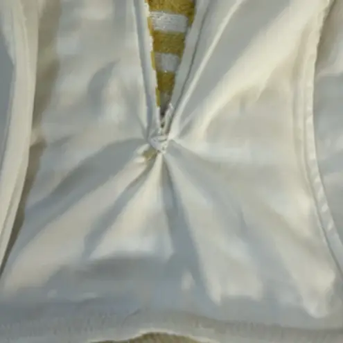 LPA Strapless Bodycon Dress Yellow White Stripe Midi Size Medium Fringe Hem