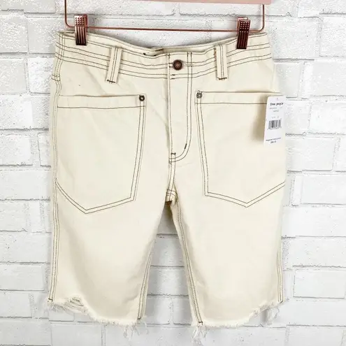 Free People  NWT Rebel Rouser Cut-Off Jean Denim Bermuda Shorts Natural Size 25