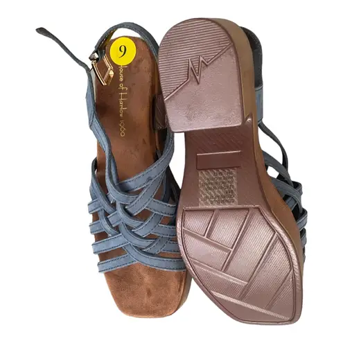 New! House Of Harlow 1960 Georgia Platform Wedge Sandal In Denim Blue Leather Size 9