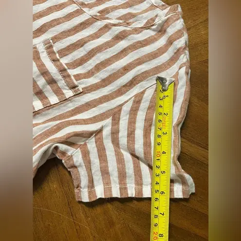 Artisan NY Top Stripe 100% Linen Cap Sleeve Pocket Detail Size Small