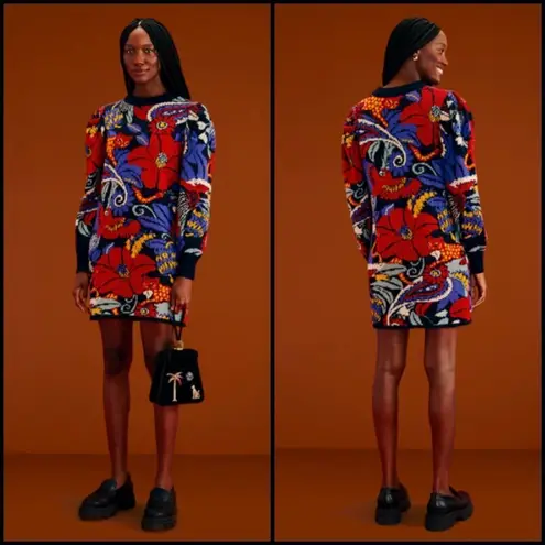 Farm Rio ππ Vintage Forest Blue Sweater Dress ~ Vintage Forest Blue Small S NWT