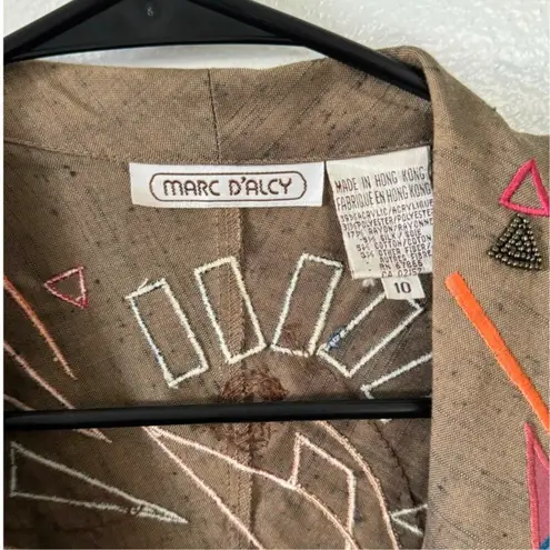 American Vintage Vintage 80s Marc D'Alcy Embroidered Beaded Blazer Womens Size 10 Brown Geometric