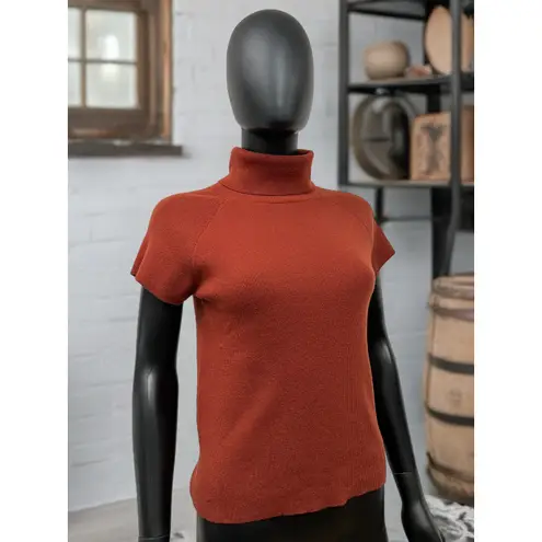 Luca Luca 100% Cashmere Turtleneck Short Sleeve Knit Top Rust L Orange Size L