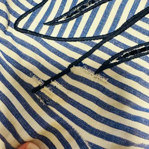 Tanya Taylor Women's Martine Blue White Striped Leaf Design Blouse Top Size 4