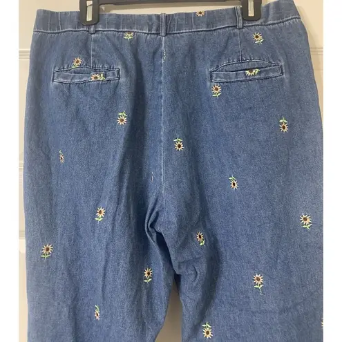 kim rogers Kim Roger Denim Cropped / Capri Sunflower Embroidered Pants Size 14 (S5)