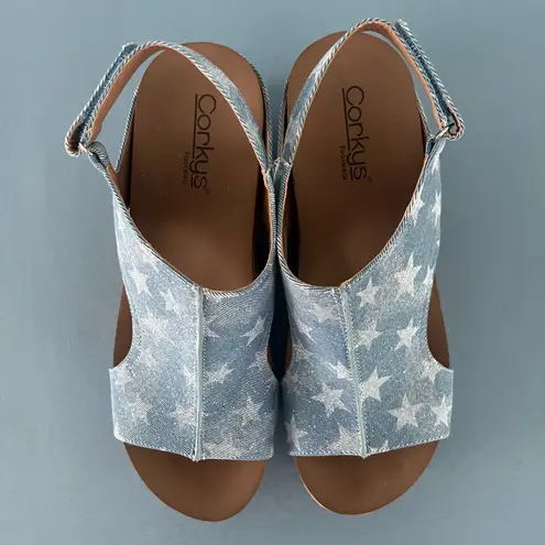 Corkys Carley Patriotic Studded Slingback Wedge Sandals Blue Size 9