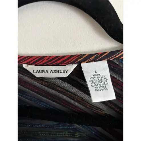 Laura Ashley VTG Womens Rainbow Striped Mesh Cardigan Large Multicolor Neon 90s