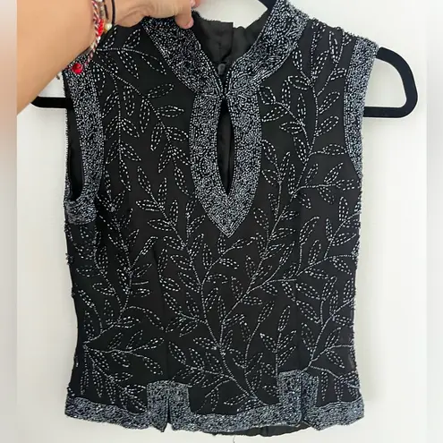 Elegant Black and Silver Embellished Women's Top