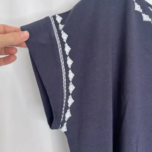 Pure Jill NWT Embroidered Cap Sleeve Gray Cotton Tencel Top Size Medium