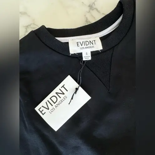 NWT EVIDNT Los Angeles split sleeve open back bow tie black sweatshirt Sz S White