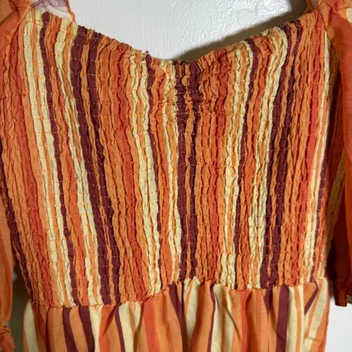 Charlie Holiday Striped Maxi Dress Smocked Puff Sleeve Orange Brown size 4