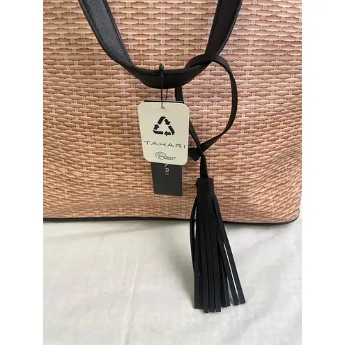 Tahari Women's Woven like design Tote / Handbag Biege & Black SKU 3198