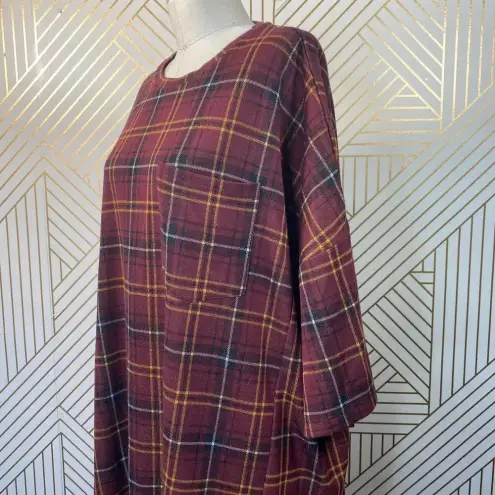ZARA  Dress Plaid Oversized Short Sleeve T-Shirt Red‎ Check Dress Size Medium