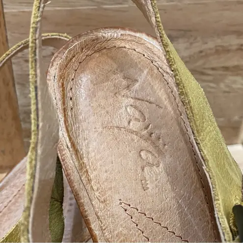 NAYA “Fausta” Yellow Woven Leather Ankle Strap Wedge Heeled Sandal Size 9