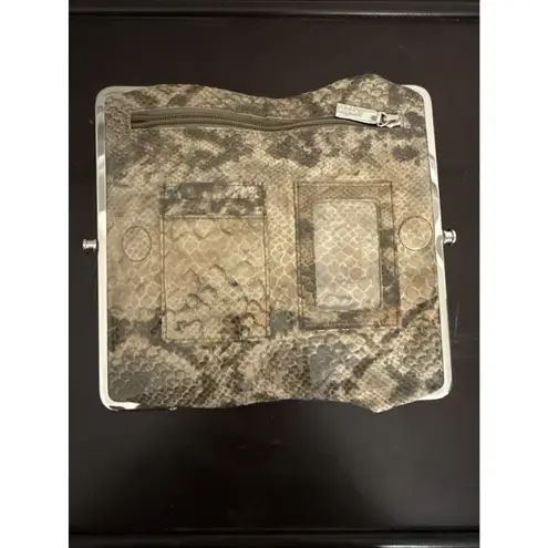 Hobo Clutch Wallet Snakeskin Print Evening Bag Faux Leather Kiss Lock 8.5x4.5" Brown