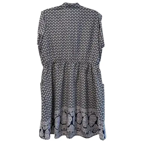 Speed Control Short Sleeve Button Front Floral Dress Pockets Blue White Size 2X