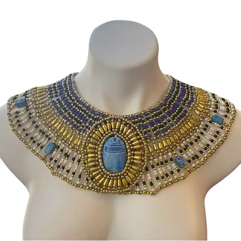 Ancient Egyptian Revival Beaded Scarab Collar
Necklace Handmade Statement Piece Gold