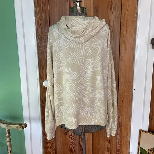 Women’s Freely Palm Print Lightweight Hoodie Beige Tan Long Sleeve Size 2X 💚🍄 White