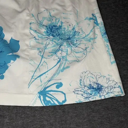 Alberto Makali Vintage White Blue Floral A Line Skirt Womens Size 8