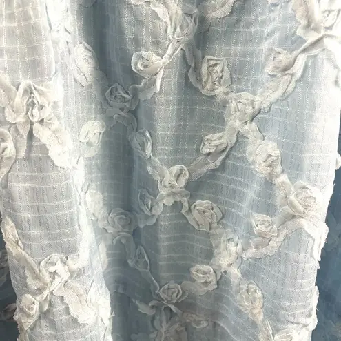 Polagram Tiered Puff Sleeve Mini Dress 2X New Tassel Empire Waist Textured