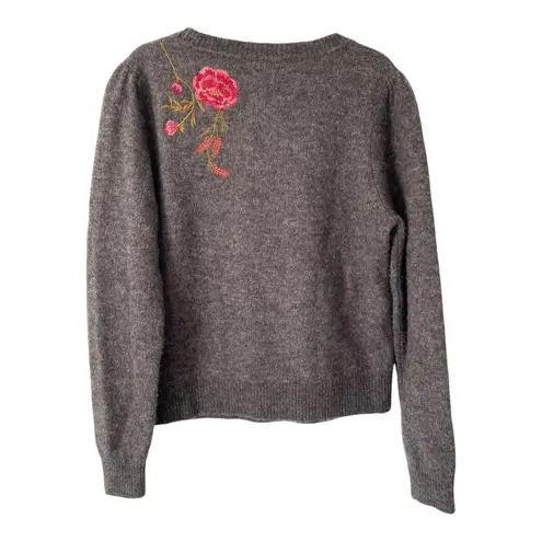 Sundance Evermore Bloom Embroidered Floral Charcoal Sweater size medium