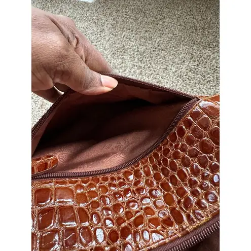 Lord & Taylor Crocodile Embossed Brown Leather Alligator Handbag