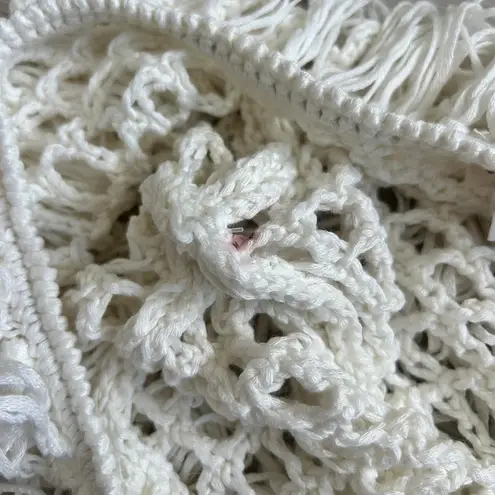 White Crochet Fringe Long Sleeve Top Size M