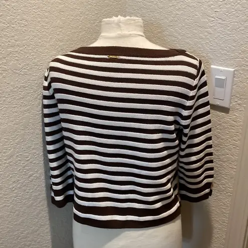 St. John Sport Women’s Brown & White Striped Cropped Knit Sweater Sz Sm