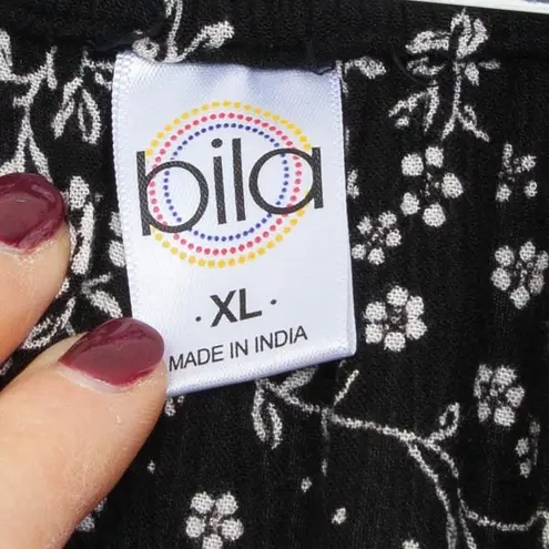 Bila Womens Floral Asymmetric Gauzy Maxi Dress Size XL Sleeveless Stretch Beachy Black