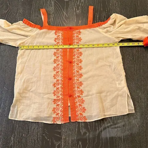 Bailey44 Bohemian Peasant Blouse Ivory Embroidered Off Shoulder 3/4 Sleeve Women's Top