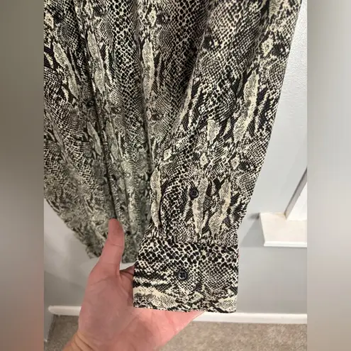 Norma Kamali Womens Snake Print Shirt Dress Size L Button Up Long Sleeve Stretch