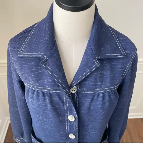 Vintage 70s Leisure Suit Button Jacket Dagger Pointed Collar Blue White S