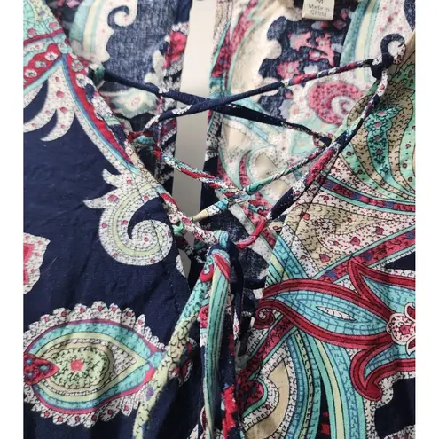 Umgee  Paisley Print Romper Lace‎ Up V Neck Casual Boho Chic Size M - Image 4