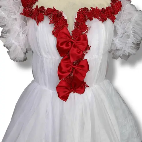 Sugar Thrillz Winter Rose White Tulle Coquette Dress Red Bows Valentine Babydoll Size M