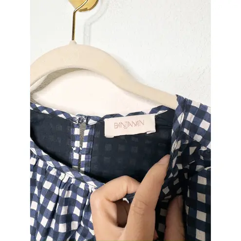 Banjanan Aurelia Ruffle Sleeve Tiered Maxi Dress in Gingham Noir Small Blue