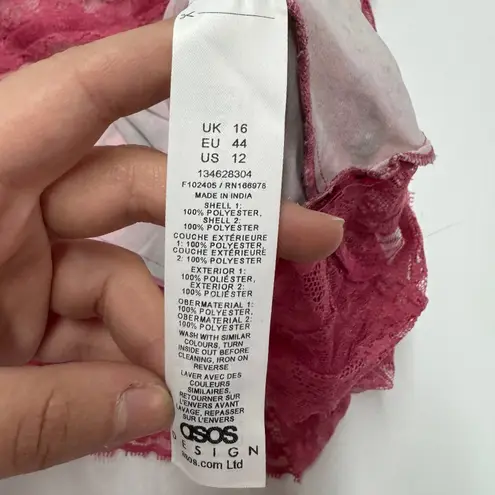 ASOS  Dress Womens Size 12 Pink Marble Print Lace Trim Slip Midi Spaghetti Strap