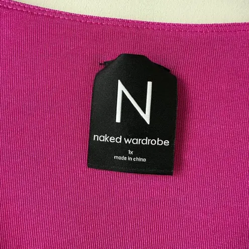 Naked Wardrobe Ruched Front V-Neck Crop Tank Womens Size 1X Pink