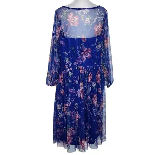 Candalite Women's Blue Floral Dress Size 1X Plus Size Wedding Guest Dress