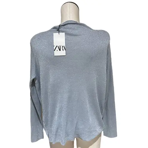 ZARA NWT  KNIT TOP WITH PADDED SHOULDERS AND METALLIC THREAD SMALL